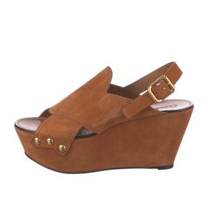Chloé Brown Suede Platform Wedge Sandals with Slingback